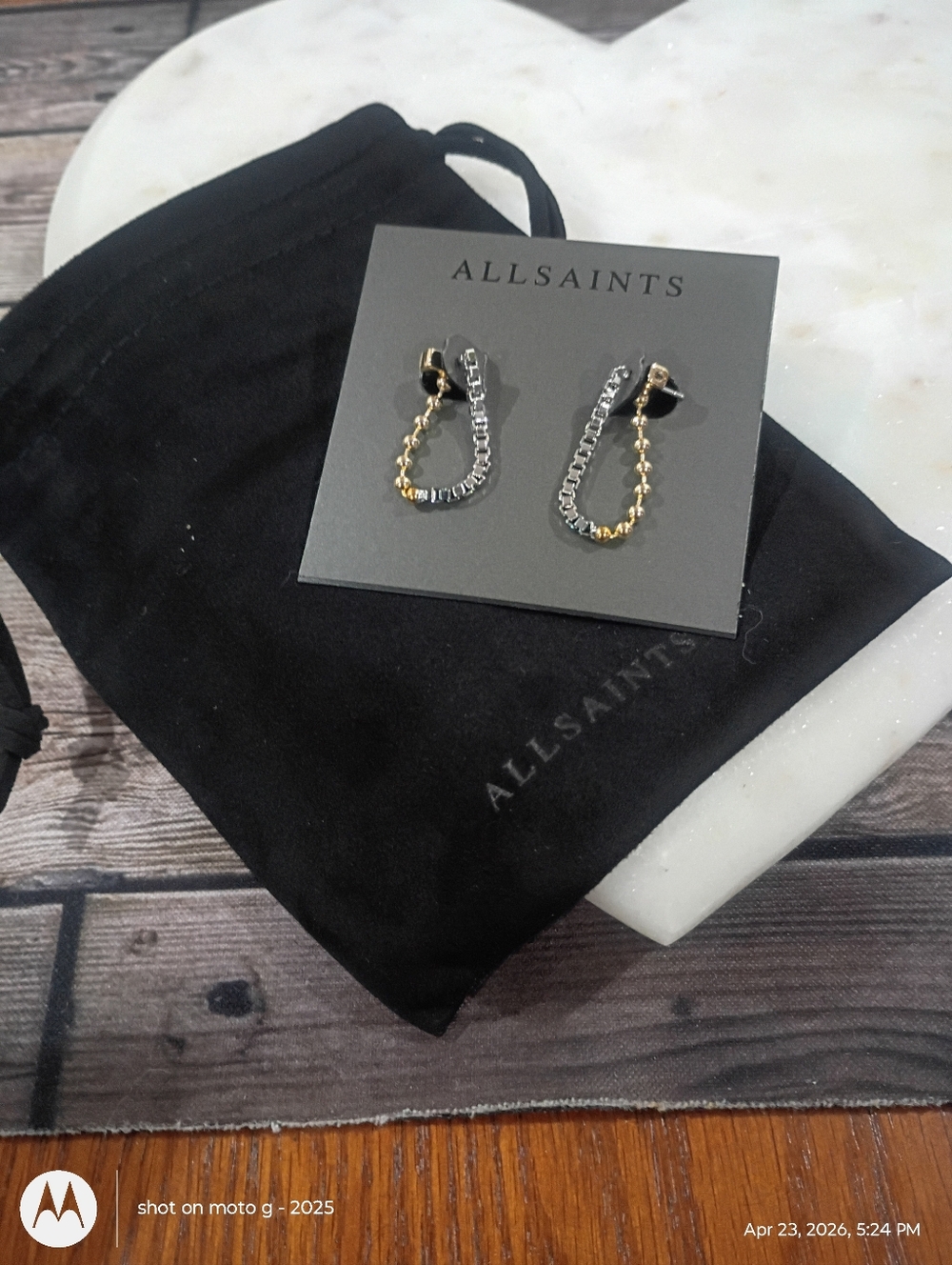 All Saints Ball & Box Chain Two Tone Earrings New